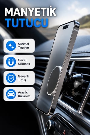 Güçlü Mıknatıslı Araç İçi Telefon Tutucu – Ayarlanabilir Hareketli Başlık