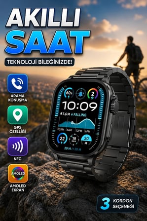 Haino Teko 2A Akıllı Saat Amoled Ekran Sesli Görüşme NFC ve 3 Kordonlu