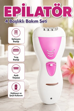 HK-7600 Şarjlı Epilasyon Cihazı 4 Başlıklı Kişisel Bakım Seti