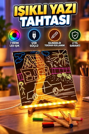 USB LED Işıklı 7 Renkli Kalemli Akrilik Çizim ve Yazı Panosu