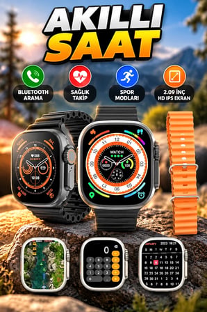 T10 Ultra 2 2.09 İnç HD IPS Ekranlı Akıllı Saat Bluetooth Arama ve Sağlık Takip Özellikli