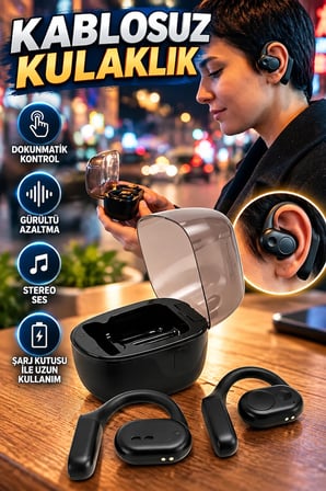 Dokunmatik Kontrollü Şarj Kutulu Kablosuz Kulaklık Stereo Ses ve Gürültü Azaltma Özellikli