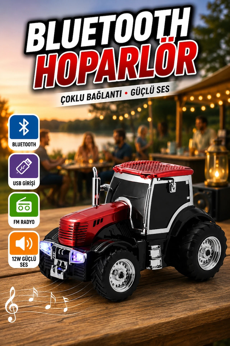 Retro Tasarımlı Bluetooth Hoparlör 12W Kablosuz Müzik Çalar FM Radyo TWS Destekli