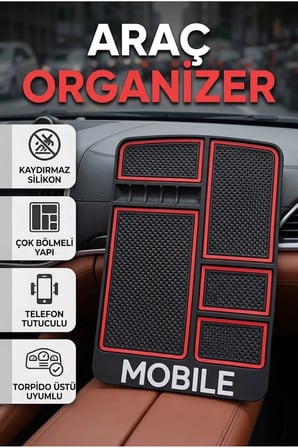 Çok Bölmeli Araç İçi Organizer Mat Kaydırmaz Silikon Telefon Tutuculu Düzenleyici