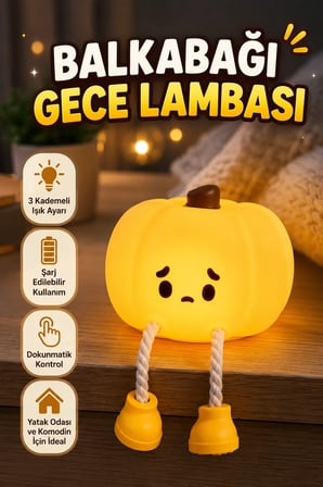 Pumpkin LED Night Light Dokunmatik Şarjlı Silikon Gece Lambası Balkabağı Tasarım