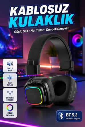 Bluetooth 5.3 Kablosuz Kulak Üstü Kulaklık – Dengeli ve Güçlü Ses