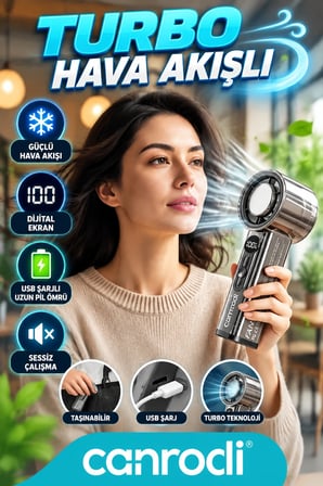 Turbo Hava Akışlı Dijital Ekranlı USB Şarjlı Taşınabilir El Fanı