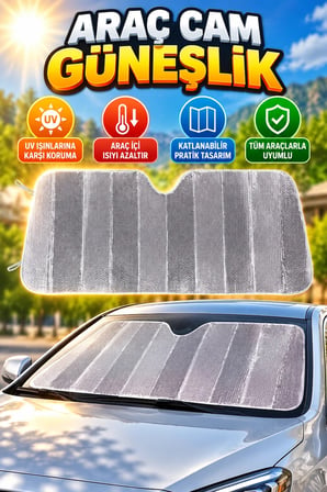 Katlanabilir Araç Ön Cam Güneşliği UV ve Isı Koruma Renault Megane Fiat Egea Hyundai i20 Opel Astra