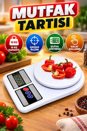 Dijital Göstergeli Mutfak Tartısı 10 Kg Kapasiteli Hassas Elektronik Terazi
