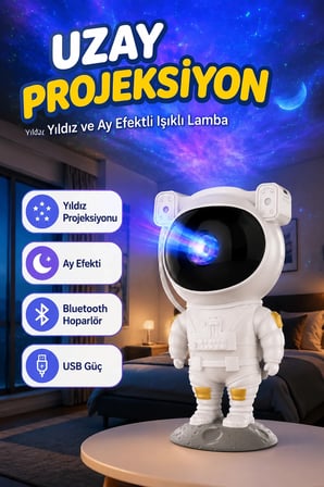 Astronot Projeksiyon Lambası – Nebula Yıldız Ay Efektli Bluetooth ve Uzaktan Kumandalı