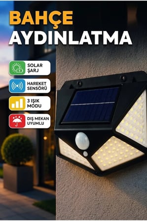 Güneş Enerjili Sensörlü LED Duvar Lambası 3 Modlu Dış Mekan Aydınlatma