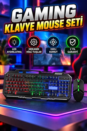 PG8018 LED Işıklı Mekanik Oyuncu Klavye ve Mouse Seti – Ergonomik Tasarım
