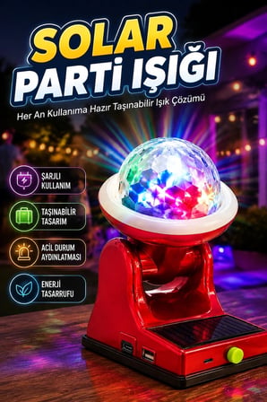 Solar RGB LED Projektör Lamba 360° Işık Yansıtmalı Şarjlı Bahçe ve Parti Aydınlatması