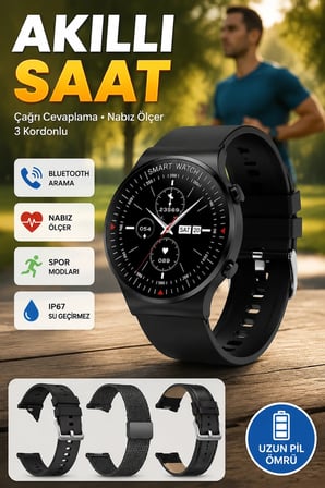 Üç Kordonlu Akıllı Saat Nabız Ölçer Bluetooth Arama ve Sağlık Takip Özellikli