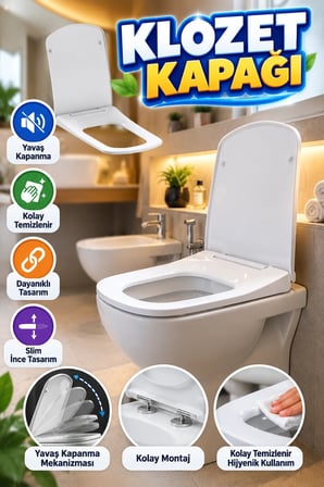 Yavaş Kapanan Slim Klozet Kapağı – Kolay Temizlenebilir Dayanıklı Tasarım