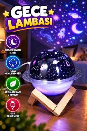 USB Hava Nemlendirici – Projeksiyonlu Gece Lambası ve Aromaterapi Özellikli Masaüstü Tasarım