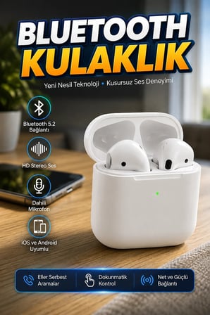 Bluetooth 5.2 Kablosuz Kulaklık Dokunmatik Kontrol HD Ses Eller Serbest Görüşme