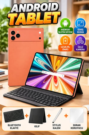 Android Tablet Seti – Bluetooth Klavye, Kılıf, Stylus Kalem ve Ekran Koruyucu Dahil