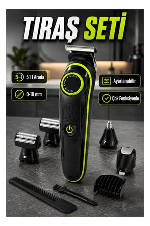 5'i 1 Arada Erkek Bakım Seti – 0-10 mm Ayarlanabilir Tıraş Makinesi