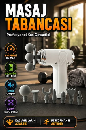 Profesyonel Kablosuz Kas Gevşetici Masaj Tabancası 8 Başlıklı USB Type-C Şarjlı Masaj Cihazı