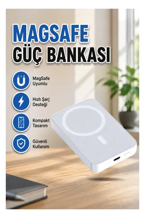 MagSafe Uyumlu Manyetik Güç Bankası – 27W Hızlı Şarj | 15W Kablosuz Şarj