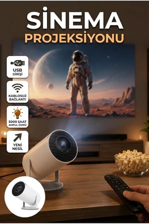 Full HD Kablosuz Projeksiyon Cihazı 130 İnç Ekran 4K Destekli USB HDMI