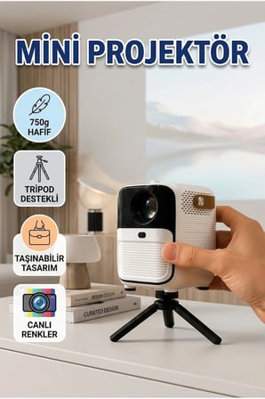 Hafif Taşınabilir Mini Projektör 750 Gram Tripod Destekli Mobil Kullanım