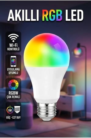 Akıllı RGBW LED Ampul Kumandalı Çok Renkli Wi-Fi Kontrollü 9W