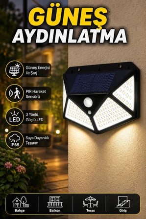 Güneş Enerjili Solar Bahçe Aydınlatma LED Işık Balkon Teras Dekoratif Lamba