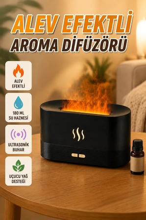 180 ml Alev Efektli Ultrasonik Aroma Difüzörü – USB Hava Nemlendirici