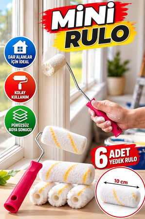10 cm Mini Boya Rulosu Seti – Dar Alanlar İçin 6 Adet Yedek Rulolu