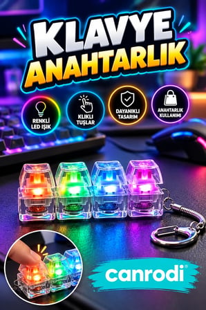4 Tuşlu Işıklı Mekanik Klavye Anahtarlığı – Klik Tuşlu Renkli Fidget Oyuncak