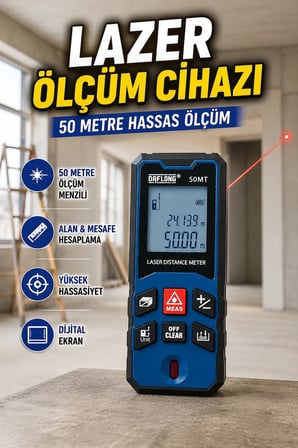 50 Metre Dijital Lazer Mesafe Ölçer Alan Hesaplama Özellikli Ölçüm Cihazı