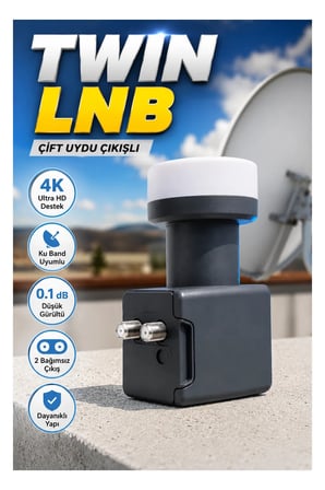 4K Ultra HD Twin LNB 0.1 dB Çift Çıkışlı Ku Band Uydu LNB