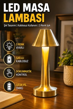 Şarjlı LED Masa Lambası 3 Renk Ayarlı Kablosuz Modern Tasarım