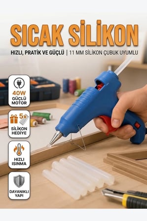 40W Sıcak Silikon Tabancası 5 Silikon Çubuk Hediyeli Ergonomik Tasarım