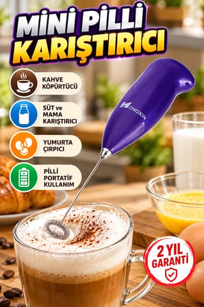 Pilli El Tipi Mini Mikser – Kahve Köpürtücü, Süt, Mama ve Yumurta Çırpıcı