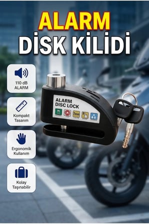 Alarm Disk Kilidi Çelik Gövdeli 110 dB Motosiklet ve Bisiklet Güvenlik Kilidi