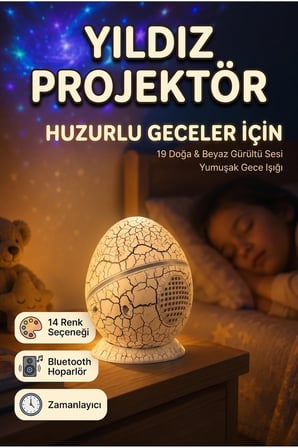 Dinozor Yumurtası Nebula Yıldız Projektör 14 Renk Bluetooth Hoparlörlü Gürültü Cihazı ve Zamanlayıcılı