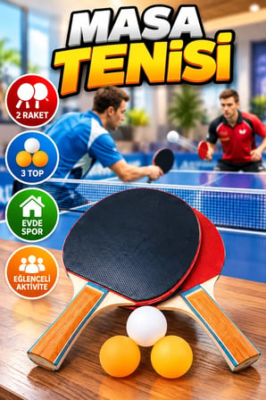2 Raket 3 Toplu Masa Tenisi Seti – Evde Spor ve Eğlence