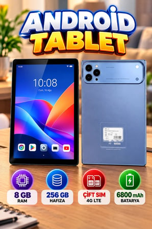 10.1 İnç IPS LCD Android Tablet 8 GB RAM 256 GB Hafıza – Çift SIM 4G LTE 6800 mAh