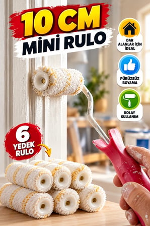 10 cm Mini Boya Rulosu Seti – 6 Yedek Rulolu Dar Alan Boyama Fırçası