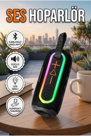 LED Işıklı Kablosuz Bluetooth Hoparlör Kırmızı IP67 Suya Dayanıklı