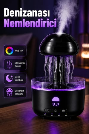Ultrasonik Hava Nemlendirici – Denizanası Efektli RGB Gece Lambalı Dekoratif Tasarım