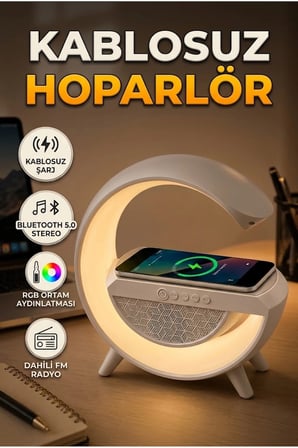 RGB Gece Lambalı Bluetooth 5.0 Hoparlör | Kablosuz Şarj ve FM Radyo