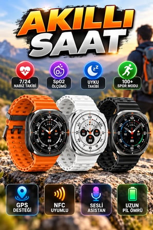 GPS ve NFC Uyumlu Akıllı Saat – 7/24 Nabız, SpO2, Uyku ve Stres Takibi, 100+ Spor Modu, Sesli Asistan