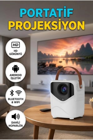 Android Akıllı Projeksiyon Cihazı 1080P WiFi Bluetooth 32GB Portatif Ev Sinema Sistemi