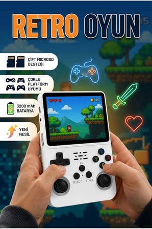 R36S Retro Oyun Konsolu Çift MicroSD Destekli IPS Ekran 3200 mAh Batarya Çoklu Platform