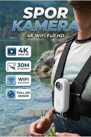 WiFi Bağlantılı 4K Spor Kamera Su Geçirmez 30 Metre Geniş Açılı Lensli Aksiyon Kamera
