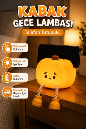 Silikon Pumpkin Night Light Telefon Tutuculu Şarjlı LED Masa Lambası
